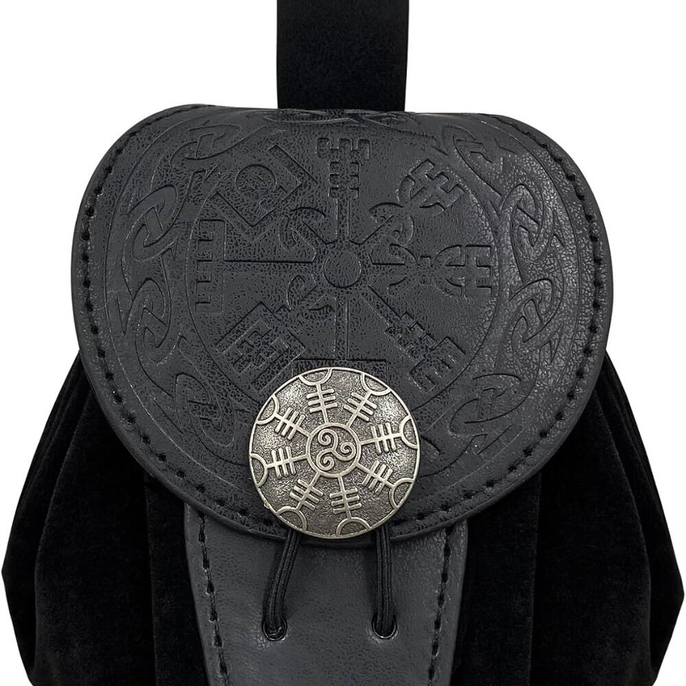Medieval Embossed Faux Leather Belt Pouch, Retro Renaissance Portable Belt Bag C